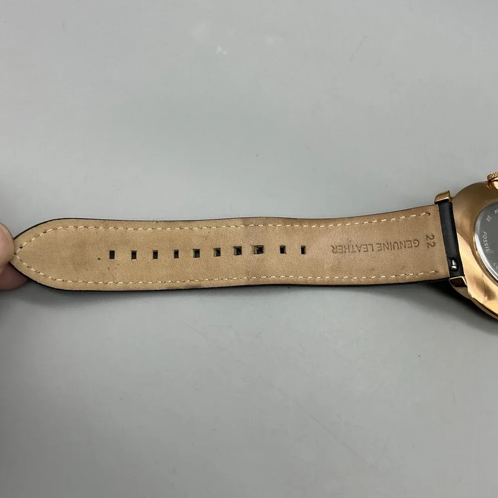 Fossil Mens Watch 44mm Black Rose Gold Tone Black Leather FS5376 New Battery - Picture 11 of 14